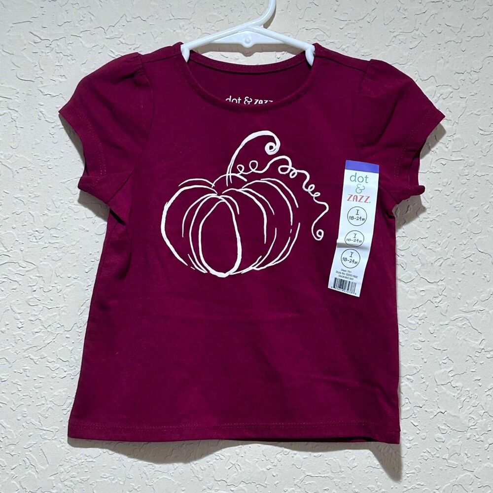 NEW Girls 18-24 Months Dot & Zazz Maroon PUMPKIN Shirt Beet Red Thanksgiving